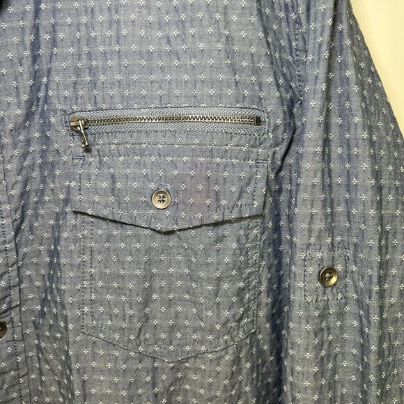 Rock & Republic Button Up Short Mens Size XXL 2XL Blue Zipper Pocket Long Sleeve - Picture 5 of 11